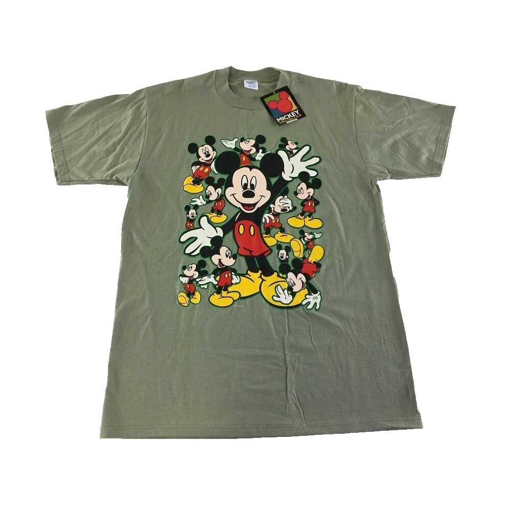 VTG NWT‎ Mickey Mouse Unlimited Velva Sheen T Shirt L Green Allover Walt Disney
